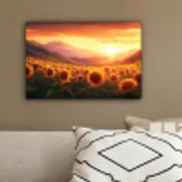 Zonnebloemen - Zonsondergang - Landschap canvas 2cm klein -sfeer3