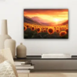 Zonnebloemen - Zonsondergang - Landschap canvas 2cm klein -sfeer6