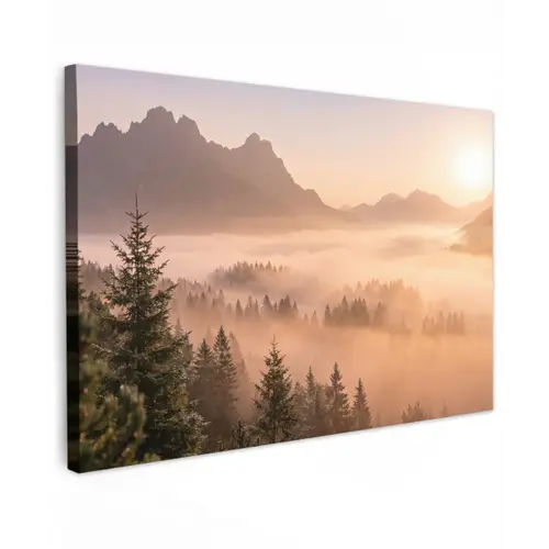 Zonlicht - Mist - Bergen - Bomen canvas 2cm klein -z3d