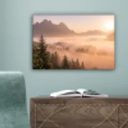 Zonlicht - Mist - Bergen - Bomen canvas 2cm klein -sfeer4