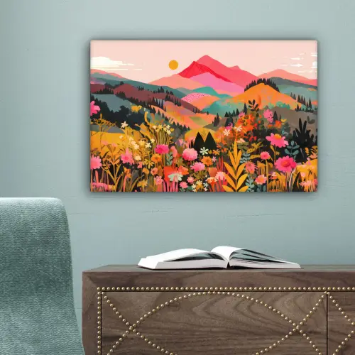Zonsondergang - Bergvallei - Contrast canvas 2cm klein -sfeer4