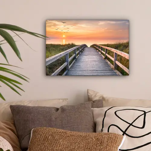 Zonsonderang - Zee - Pad - Gras - Duin - Vogels canvas 2cm klein -sfeer1