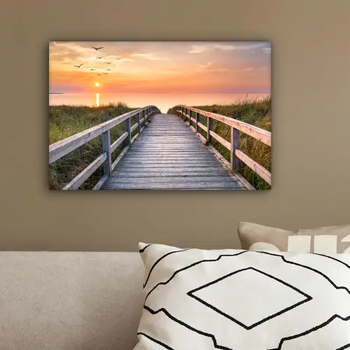 Zonsonderang - Zee - Pad - Gras - Duin - Vogels canvas 2cm klein -sfeer3