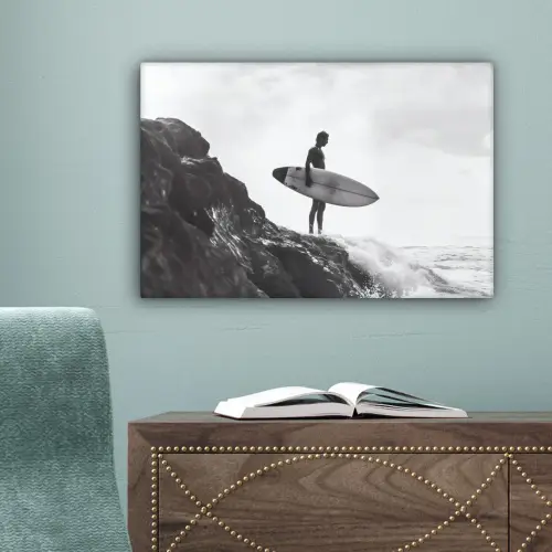 Surfer - Rots - Oceaan - Golven canvas 2cm klein -sfeer4