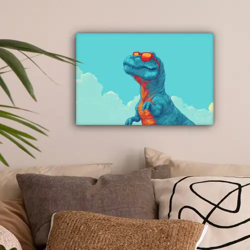 T-Rex - Blauw - Wolken - Zonnebril canvas 2cm klein -sfeer1