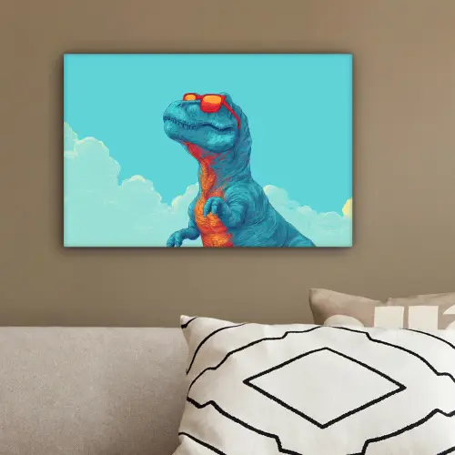 T-Rex - Blauw - Wolken - Zonnebril canvas 2cm klein -sfeer3