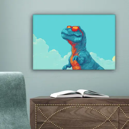 T-Rex - Blauw - Wolken - Zonnebril canvas 2cm klein -sfeer4