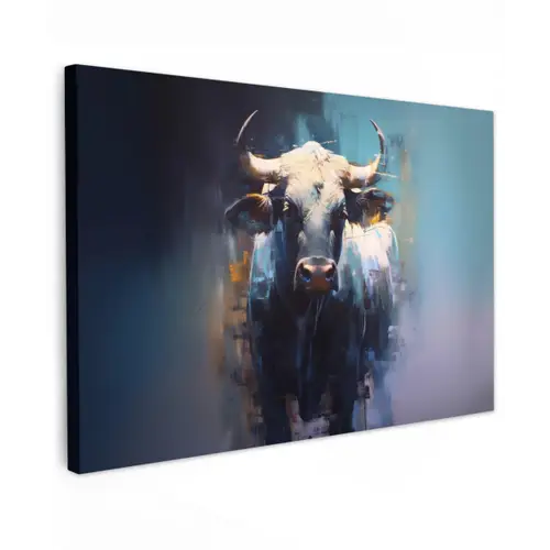 Stier - Zwart - Abstract - Horens canvas 2cm klein -z3d