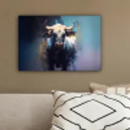 Stier - Zwart - Abstract - Horens canvas 2cm klein -sfeer3