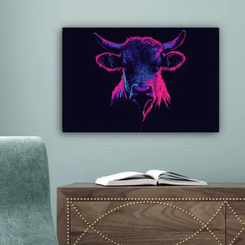 Stier - Neon - Zwart - Kleur canvas 2cm klein -sfeer4