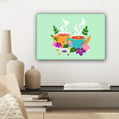 Thee - Illustratie - Kopjes - Bloemen canvas 2cm klein -sfeer6