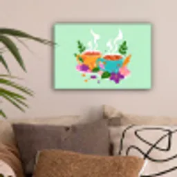Thee - Illustratie - Kopjes - Bloemen canvas 2cm klein -sfeer1