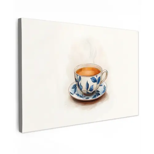 Theekop - Bladeren - Blauw canvas 2cm klein -z3d