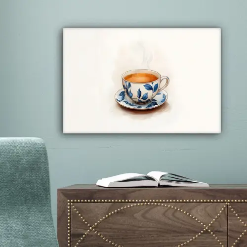 Theekop - Bladeren - Blauw canvas 2cm klein -sfeer4
