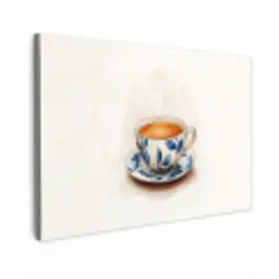Theekop - Bladeren - Blauw canvas 2cm klein -z3d