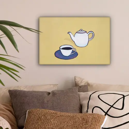 Theepot - Kopje - Beige - Illustratie canvas 2cm klein -sfeer1