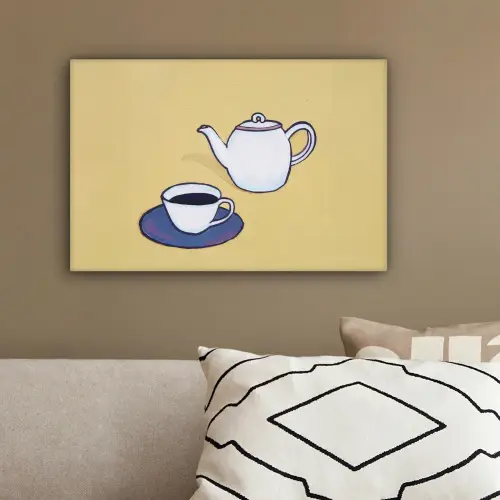 Theepot - Kopje - Beige - Illustratie canvas 2cm klein -sfeer3