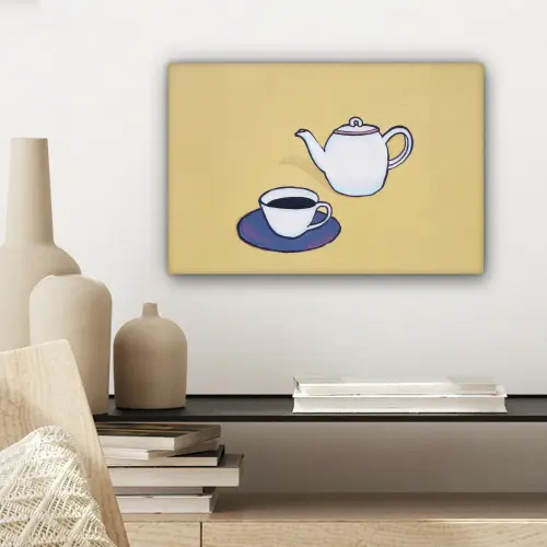 Theepot - Kopje - Beige - Illustratie canvas 2cm klein -sfeer6