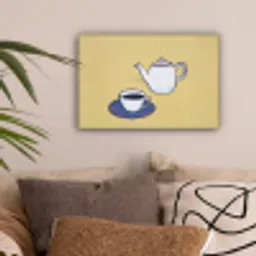 Theepot - Kopje - Beige - Illustratie canvas 2cm klein -sfeer1
