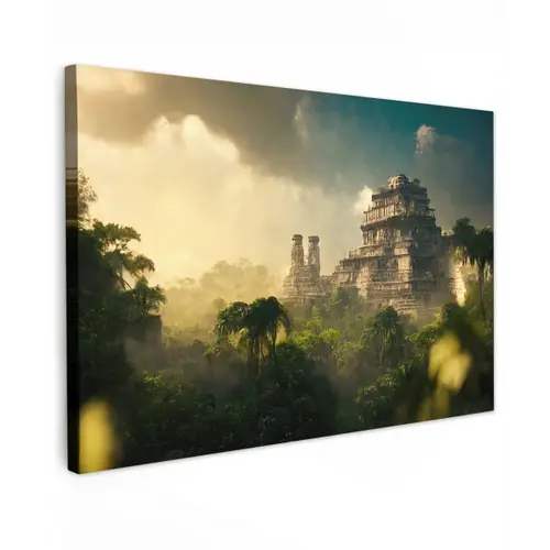 Tempel - Jungle - wolken - Lucht - Natuur canvas 2cm klein -z3d