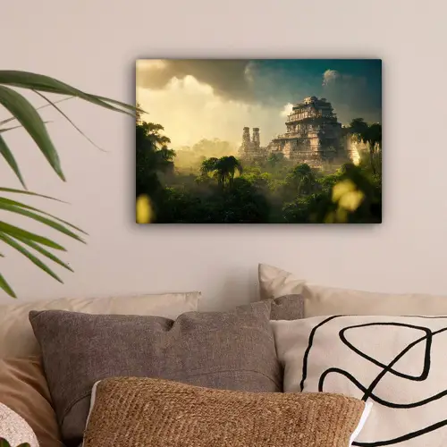 Tempel - Jungle - wolken - Lucht - Natuur canvas 2cm klein -sfeer1