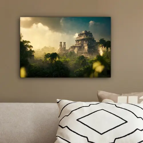 Tempel - Jungle - wolken - Lucht - Natuur canvas 2cm klein -sfeer3