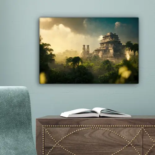 Tempel - Jungle - wolken - Lucht - Natuur canvas 2cm klein -sfeer4