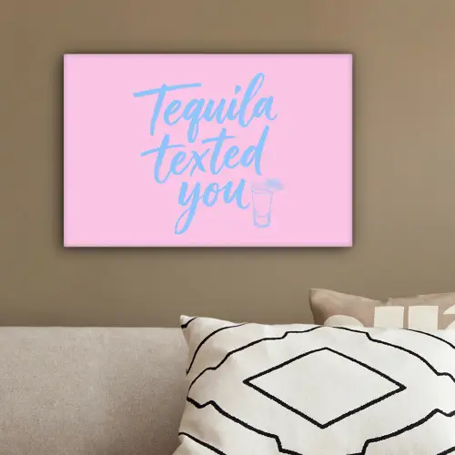 Tequila texted you - Roze - Blauw canvas 2cm klein -sfeer3