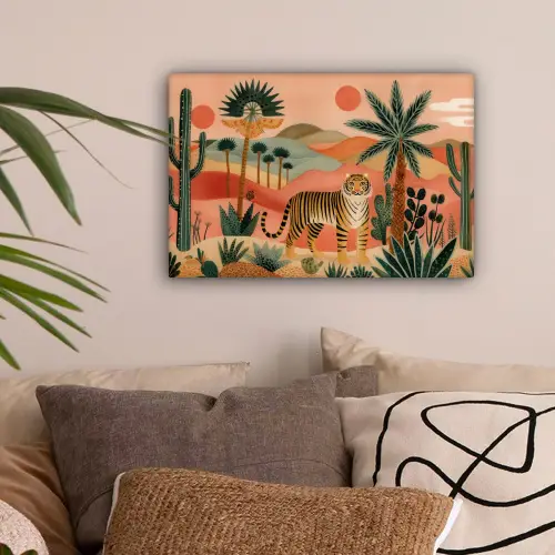 Tijger - Palmen - Cactus - Oranje canvas 2cm klein -sfeer1