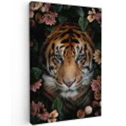 Tijger - Bloemen - Bladeren canvas 2cm klein -z3d