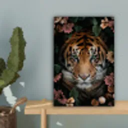 Tijger - Bloemen - Bladeren canvas 2cm klein -sfeer4