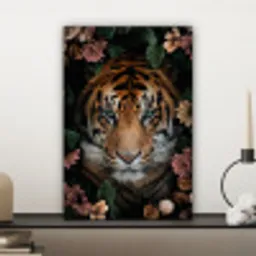 Tijger - Bloemen - Bladeren canvas 2cm klein -sfeer6