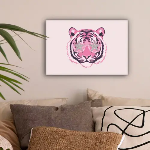 Tijger - Glitterzonnebril - Roze canvas 2cm klein -sfeer1