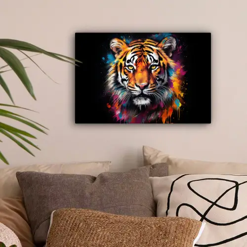 Tijger - Graffiti - Dieren - Zwart canvas 2cm klein -sfeer1
