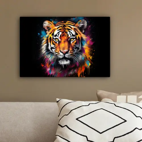 Tijger - Graffiti - Dieren - Zwart canvas 2cm klein -sfeer3