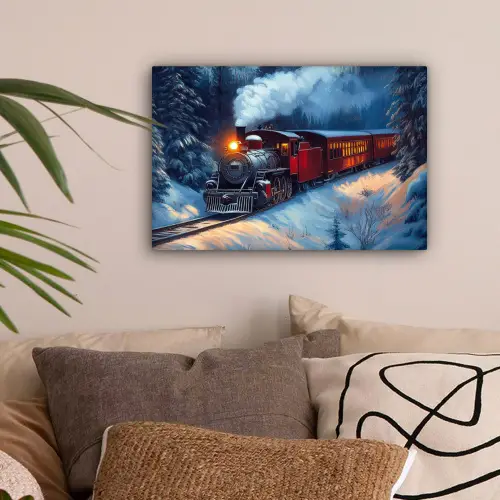 Trein - Kerst - Sneeuw - Kersttrein canvas 2cm klein -sfeer1