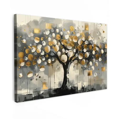 Boom - Abstract - Beige - Goud - Zwart canvas 2cm klein -z3d