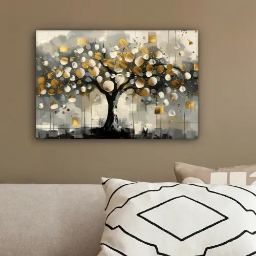 Boom - Abstract - Beige - Goud - Zwart canvas 2cm klein -sfeer3