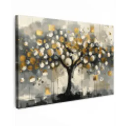 Boom - Abstract - Beige - Goud - Zwart canvas 2cm klein -z3d