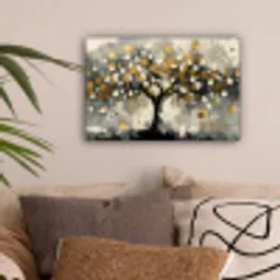 Boom - Abstract - Beige - Goud - Zwart canvas 2cm klein -sfeer1