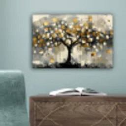 Boom - Abstract - Beige - Goud - Zwart canvas 2cm klein -sfeer4
