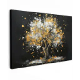 Boom - Zwart - Goud - Wit - Modern canvas 2cm klein -z3d