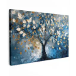 Boom - Blauw - Goud - Abstract canvas 2cm klein -z3d