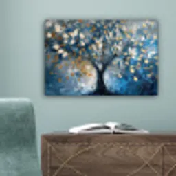 Boom - Blauw - Goud - Abstract canvas 2cm klein -sfeer4