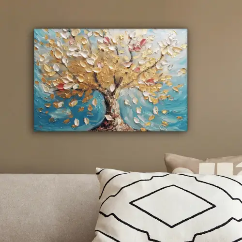 Boom - Blauw - Goud - Abstract - Modern canvas 2cm klein -sfeer3