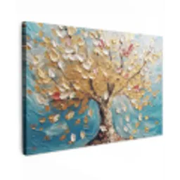 Boom - Blauw - Goud - Abstract - Modern canvas 2cm klein -z3d