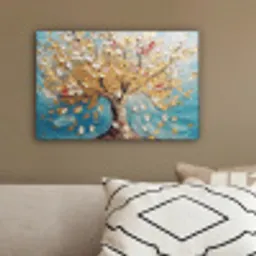 Boom - Blauw - Goud - Abstract - Modern canvas 2cm klein -sfeer3