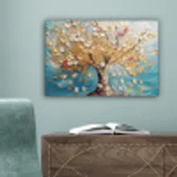 Boom - Blauw - Goud - Abstract - Modern canvas 2cm klein -sfeer4