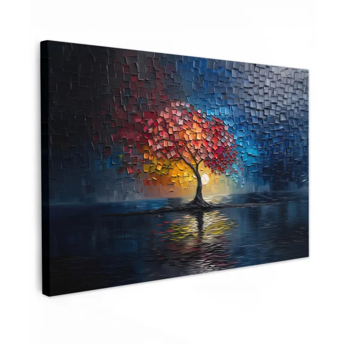 Boom - Blauw - Bladeren - Vakken canvas 2cm klein -z3d