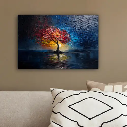 Boom - Blauw - Bladeren - Vakken canvas 2cm klein -sfeer3